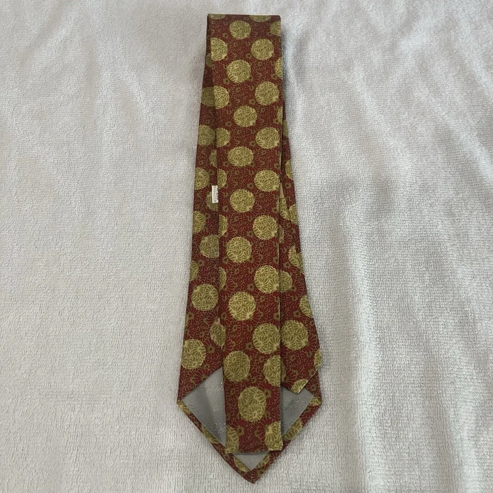 Andre Claude Canova 100% Silk Russet Red & Gold Geometric Medallion Print Tie